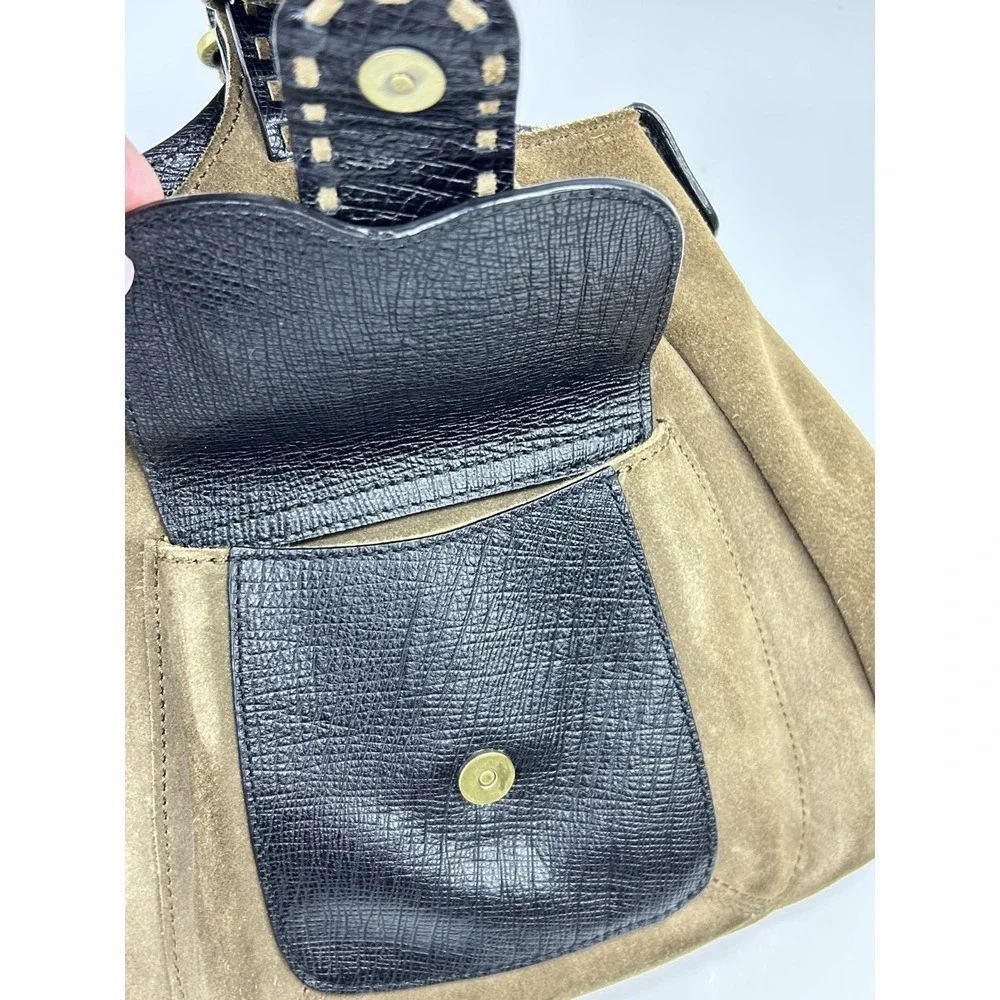 VTG Monsac Original Italian Suede & Leather Multipocket Shoulder Bag Brown Large